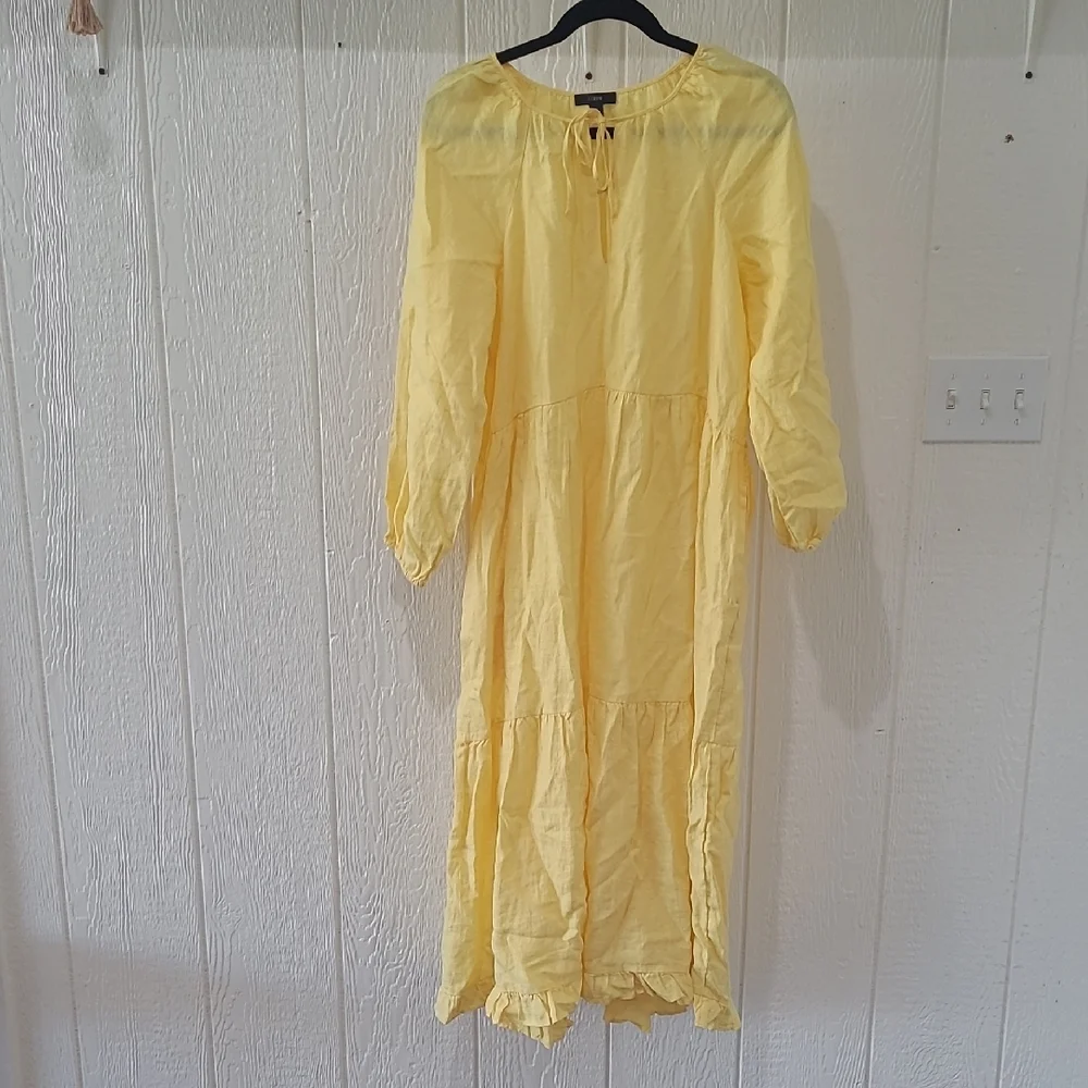 J Crew Long Sleeve 100% Linen Tiered Midi Dress Size M/L NWOT